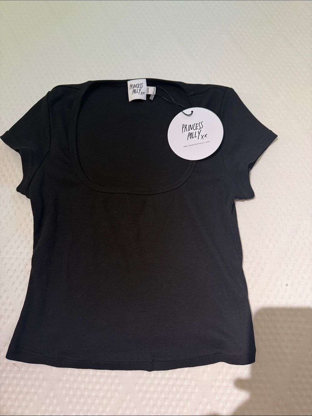 Princess Polly Black Scoop Neck Ribbed Short Sleeve Tee